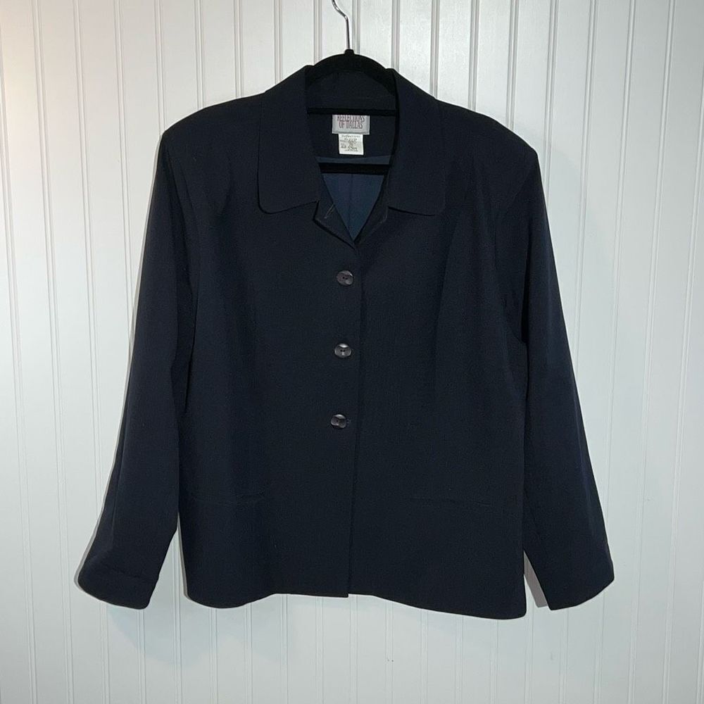 Reflections Of Dallas Blazer Women 18 Navy Button Down Long Sleeve Office Attire